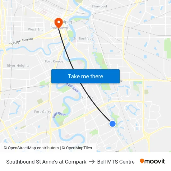 Southbound St Anne's at Compark to Bell MTS Centre map