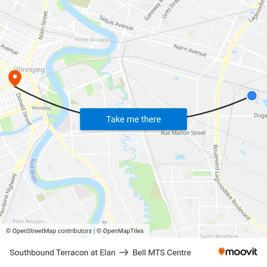 Southbound Terracon at Elan to Bell MTS Centre map