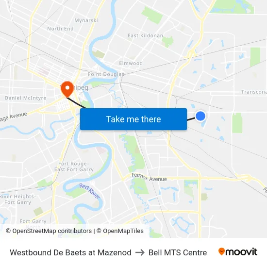 Westbound De Baets at Mazenod to Bell MTS Centre map