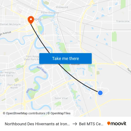 Northbound Des Hivernants at Ironweed to Bell MTS Centre map