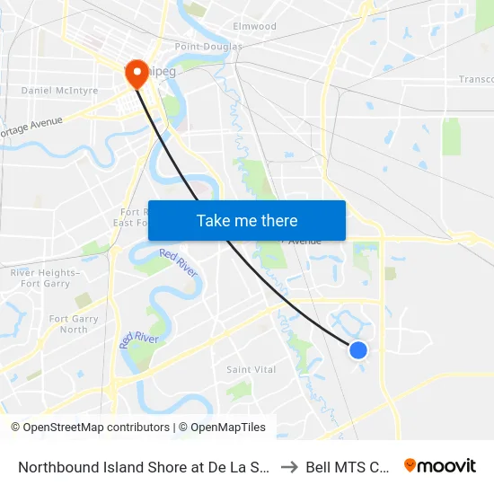Northbound Island Shore at De La Seigneurie to Bell MTS Centre map