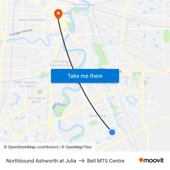 Northbound Ashworth at Julia to Bell MTS Centre map