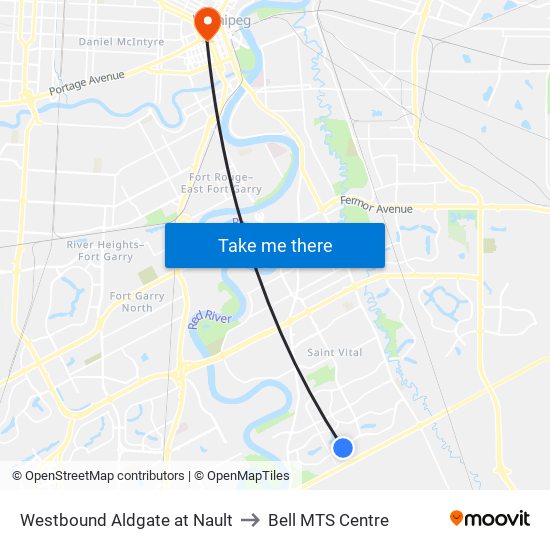 Westbound Aldgate at Nault to Bell MTS Centre map