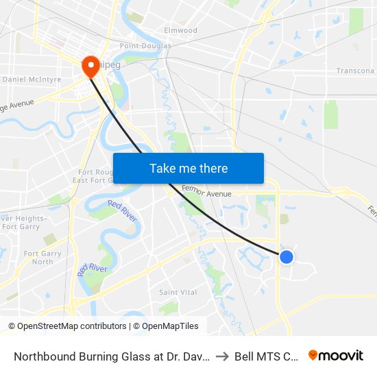 Northbound Burning Glass at Dr. David Friesen to Bell MTS Centre map