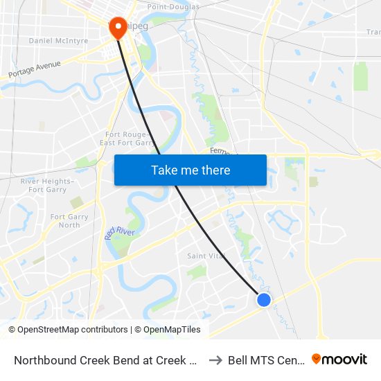 Northbound Creek Bend at Creek Bend to Bell MTS Centre map