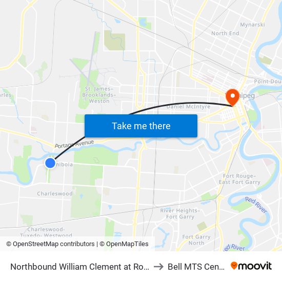 Northbound William Clement at Roblin to Bell MTS Centre map