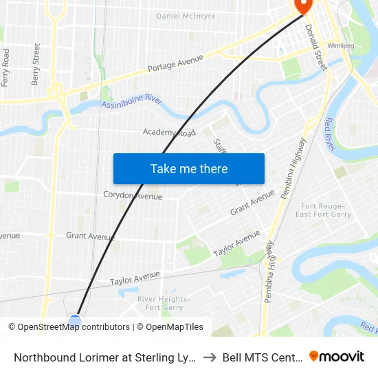 Northbound Lorimer at Sterling Lyon to Bell MTS Centre map