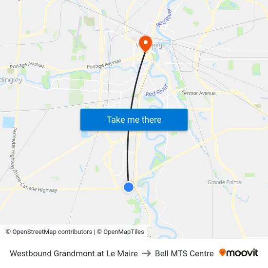 Westbound Grandmont at Le Maire to Bell MTS Centre map