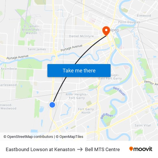 Eastbound Lowson at Kenaston to Bell MTS Centre map