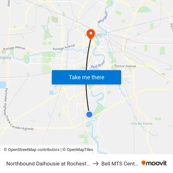 Northbound Dalhousie at Rochester to Bell MTS Centre map