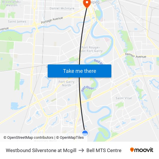 Westbound Silverstone at Mcgill to Bell MTS Centre map