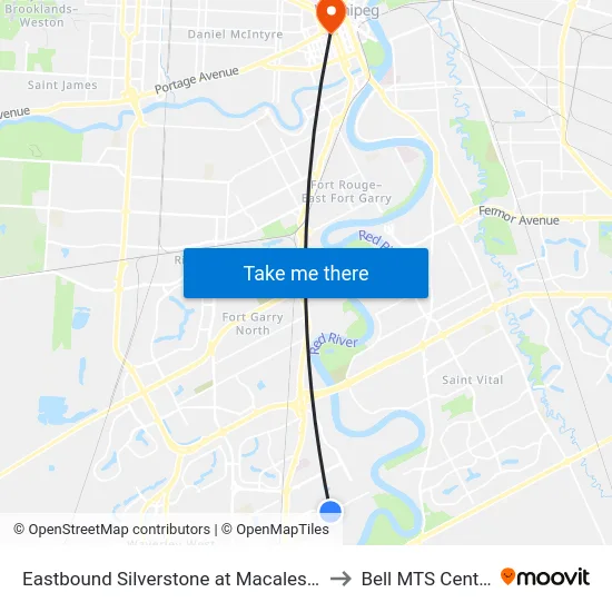 Eastbound Silverstone at Macalester to Bell MTS Centre map