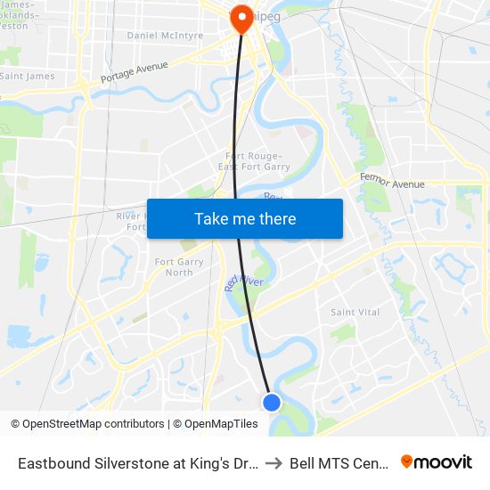 Eastbound Silverstone at King's Drive to Bell MTS Centre map