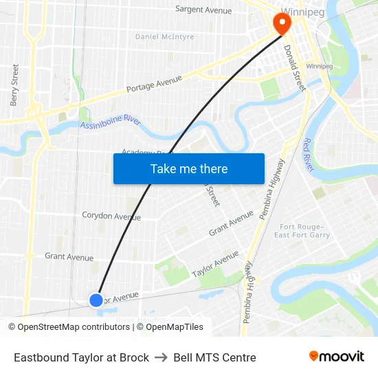 Eastbound Taylor at Brock to Bell MTS Centre map