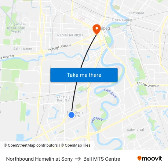 Northbound Hamelin at Sony to Bell MTS Centre map