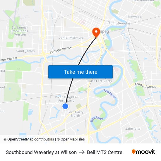 Southbound Waverley at Willson to Bell MTS Centre map