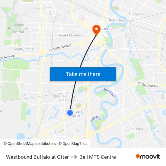 Westbound Buffalo at Otter to Bell MTS Centre map