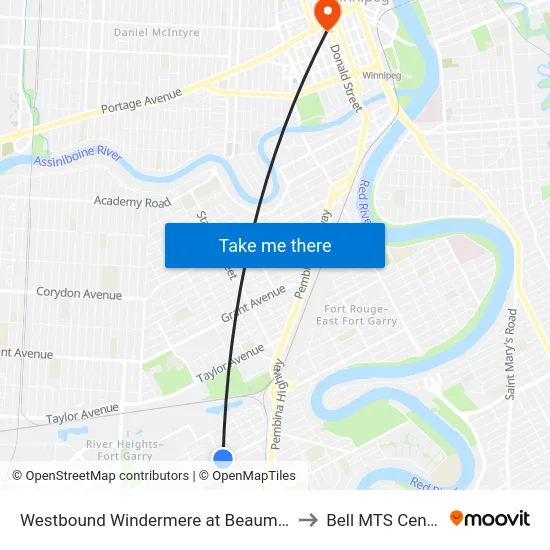 Westbound Windermere at Beaumont to Bell MTS Centre map