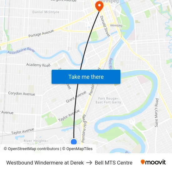 Westbound Windermere at Derek to Bell MTS Centre map