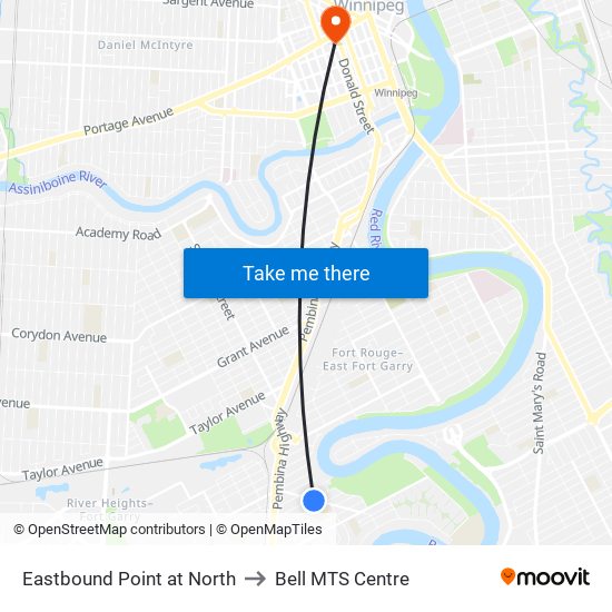 Eastbound Point at North to Bell MTS Centre map