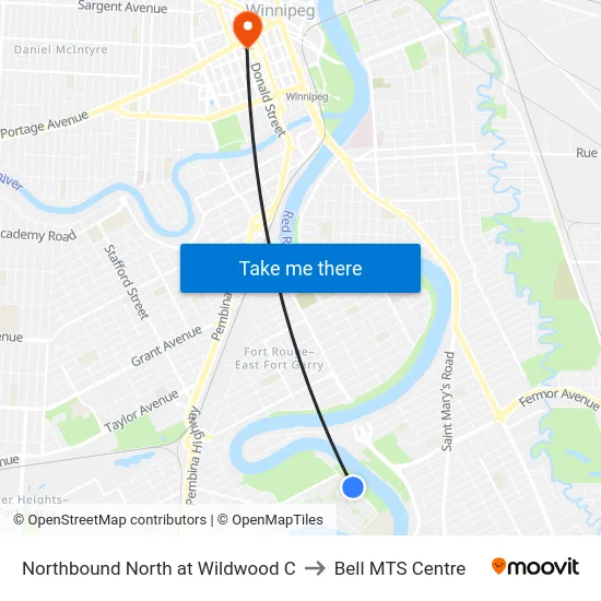 Northbound North at Wildwood C to Bell MTS Centre map