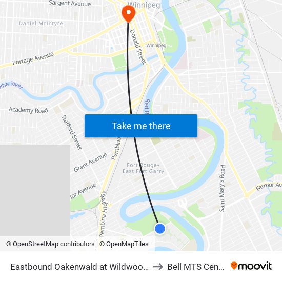 Eastbound Oakenwald at Wildwood F to Bell MTS Centre map