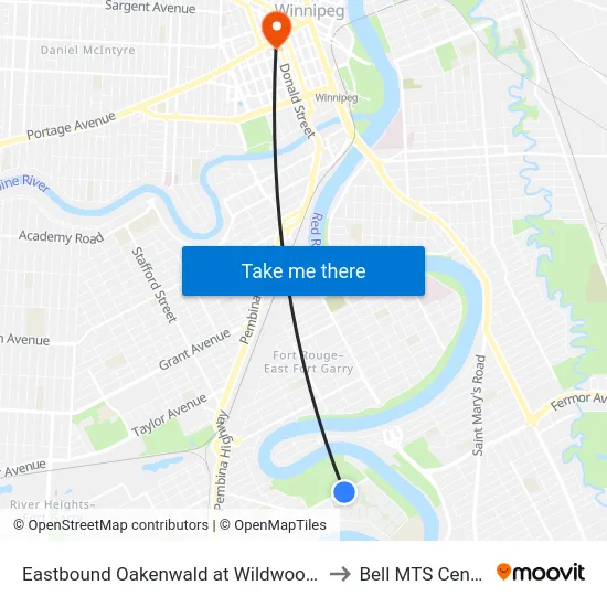 Eastbound Oakenwald at Wildwood F to Bell MTS Centre map