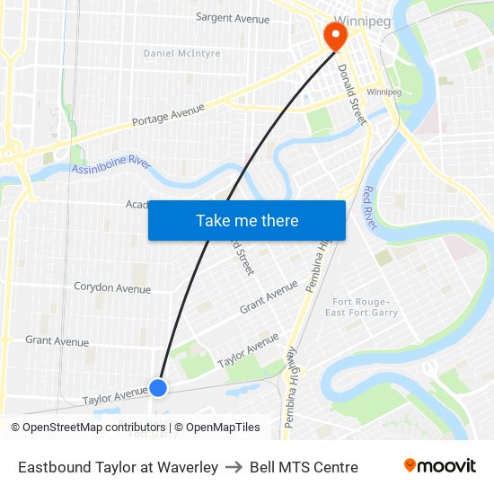 Eastbound Taylor at Waverley to Bell MTS Centre map