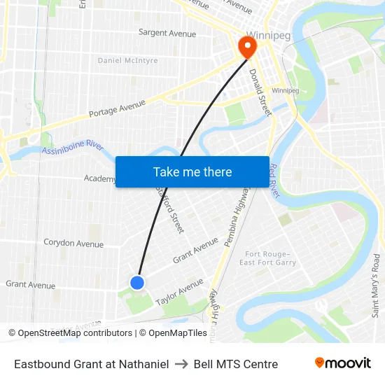 Eastbound Grant at Nathaniel to Bell MTS Centre map
