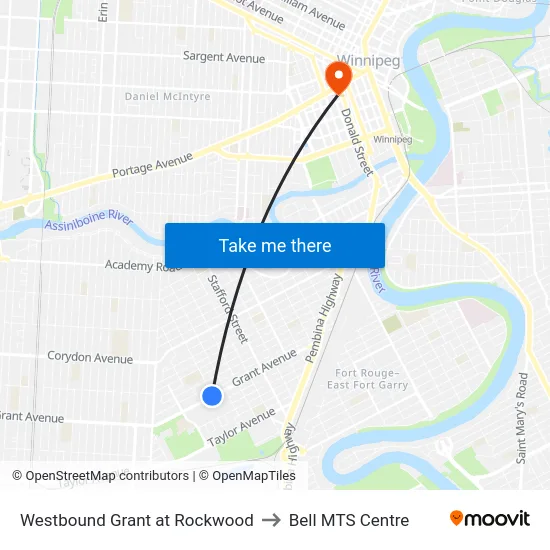 Westbound Grant at Rockwood to Bell MTS Centre map