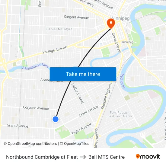 Northbound Cambridge at Fleet to Bell MTS Centre map