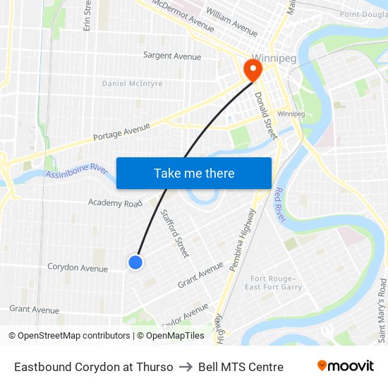 Eastbound Corydon at Thurso to Bell MTS Centre map