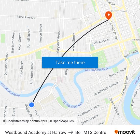 Westbound Academy at Harrow to Bell MTS Centre map