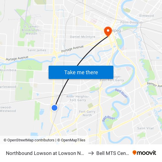 Northbound Lowson at Lowson North to Bell MTS Centre map