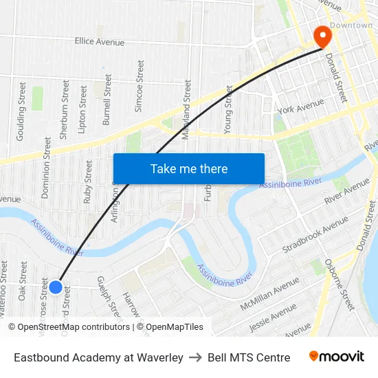 Eastbound Academy at Waverley to Bell MTS Centre map