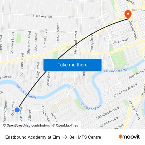 Eastbound Academy at Elm to Bell MTS Centre map