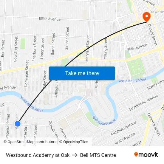 Westbound Academy at Oak to Bell MTS Centre map