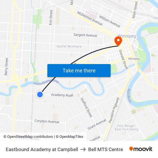 Eastbound Academy at Campbell to Bell MTS Centre map