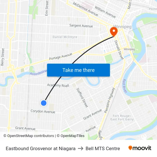 Eastbound Grosvenor at Niagara to Bell MTS Centre map