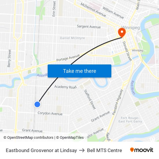 Eastbound Grosvenor at Lindsay to Bell MTS Centre map