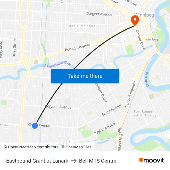 Eastbound Grant at Lanark to Bell MTS Centre map
