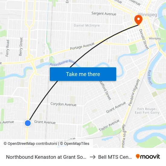 Northbound Kenaston at Grant South to Bell MTS Centre map