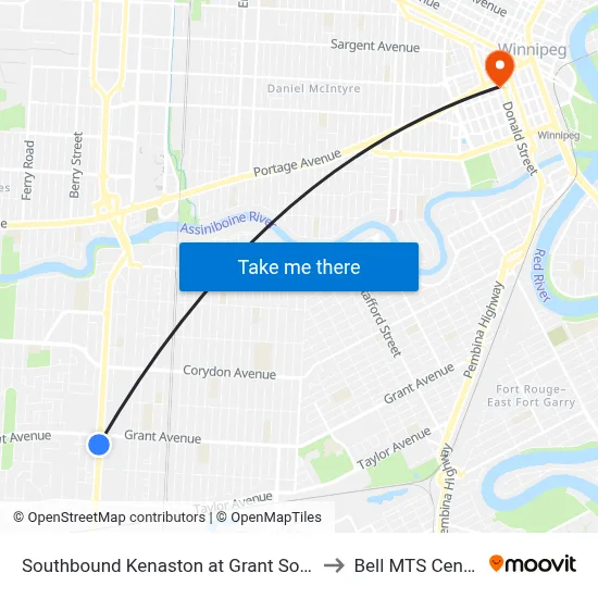 Southbound Kenaston at Grant South to Bell MTS Centre map