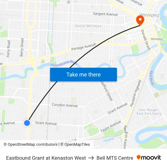 Eastbound Grant at Kenaston West to Bell MTS Centre map