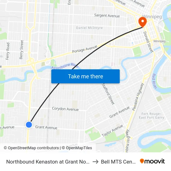 Northbound Kenaston at Grant North to Bell MTS Centre map