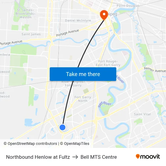 Northbound Henlow at Fultz to Bell MTS Centre map