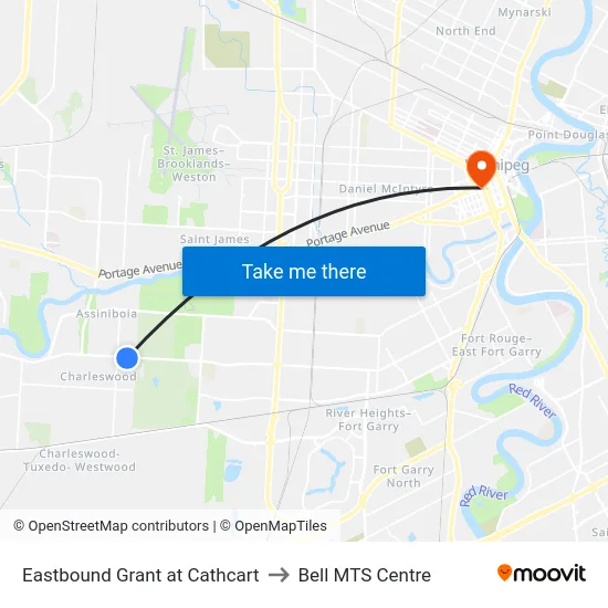 Eastbound Grant at Cathcart to Bell MTS Centre map