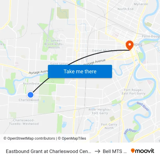 Eastbound Grant at Charleswood Centre (Park & Ride) to Bell MTS Centre map