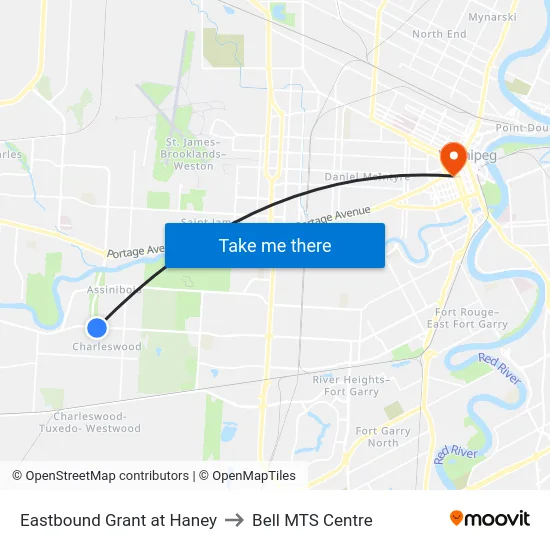 Eastbound Grant at Haney to Bell MTS Centre map