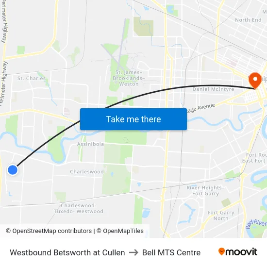 Westbound Betsworth at Cullen to Bell MTS Centre map